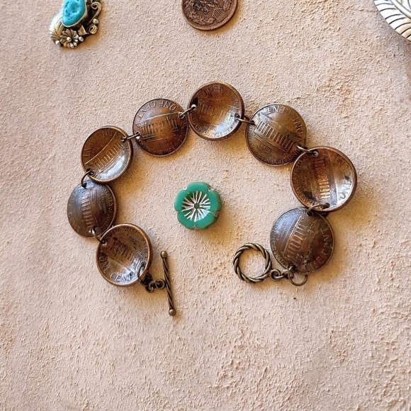 HANDMADE Unique Domed Copper Wheat Penny Toggle Bracelet Bangle - Picture 3 of 10